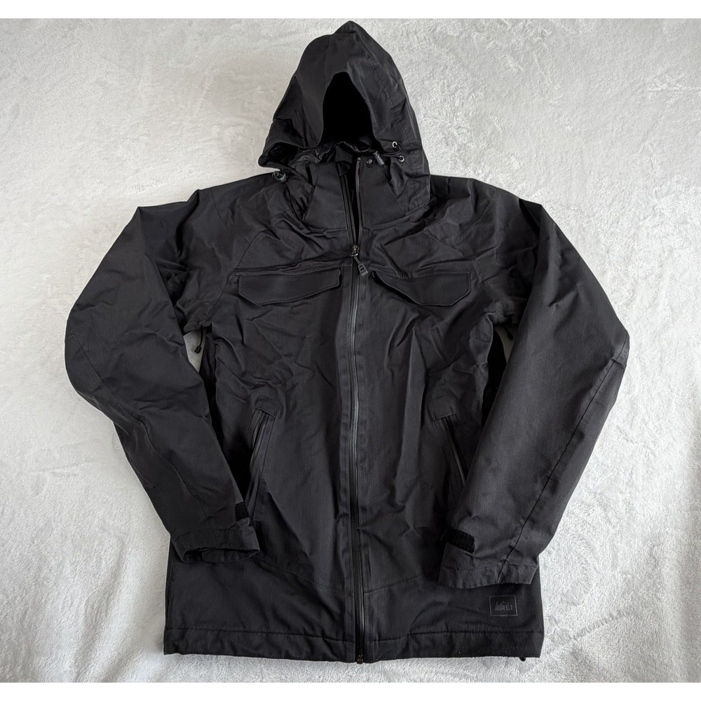 REI Elements Jacket Men's Small Black Full Zip Long Sleeve Shell Rain